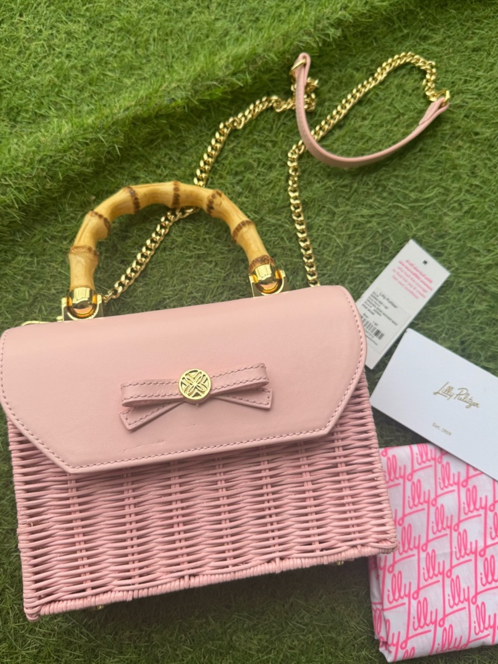 NWT Lilly Pulitzer Teighen bow wicker pink bag - Picture 10 of 11